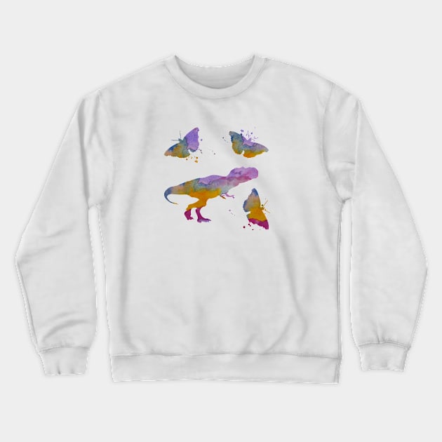 T-Rex Art, Tyrannosaurus Art, Dinosaur and Butterflies Crewneck Sweatshirt by BittenByErmines